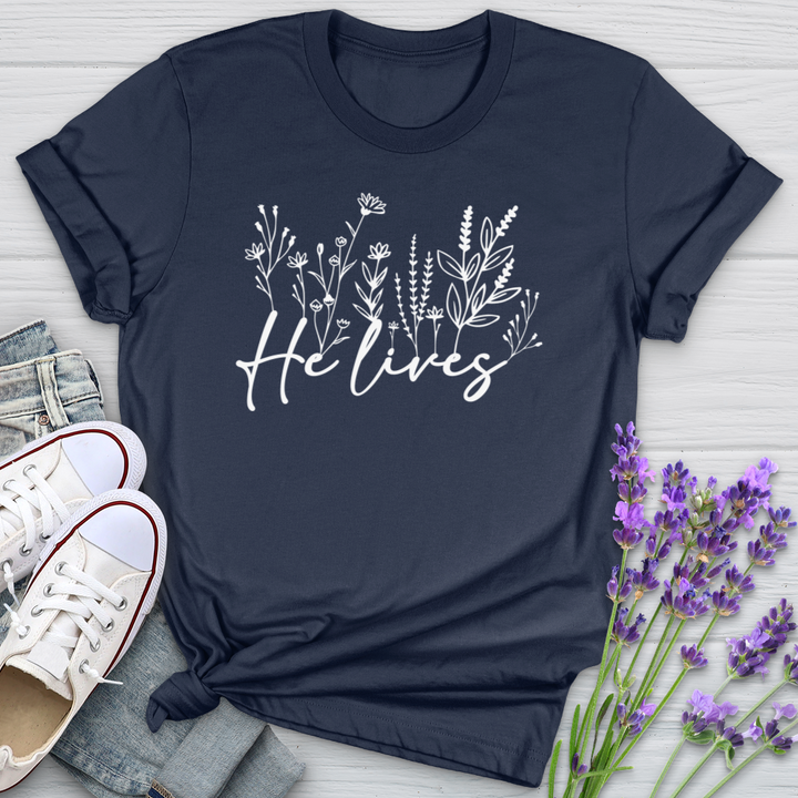 He Lives Wildflowers Cotton Tee