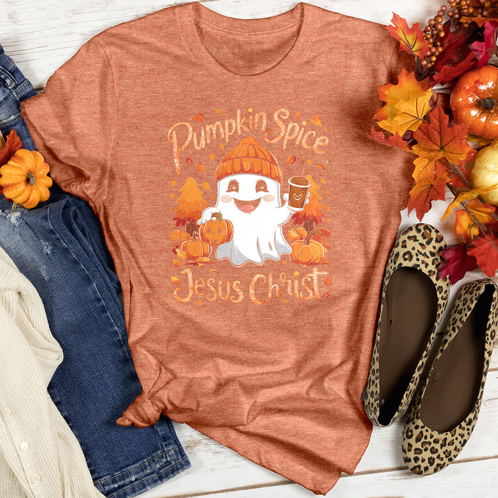 Pumpkin Spice Jesus Christ Ghost Heathered Tee