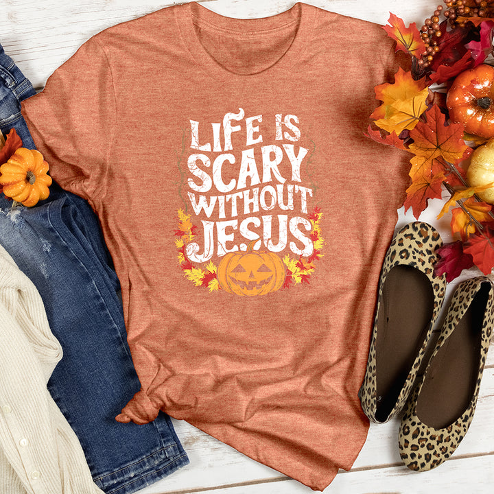 Life is Scary Without Jesus Heathered Tee