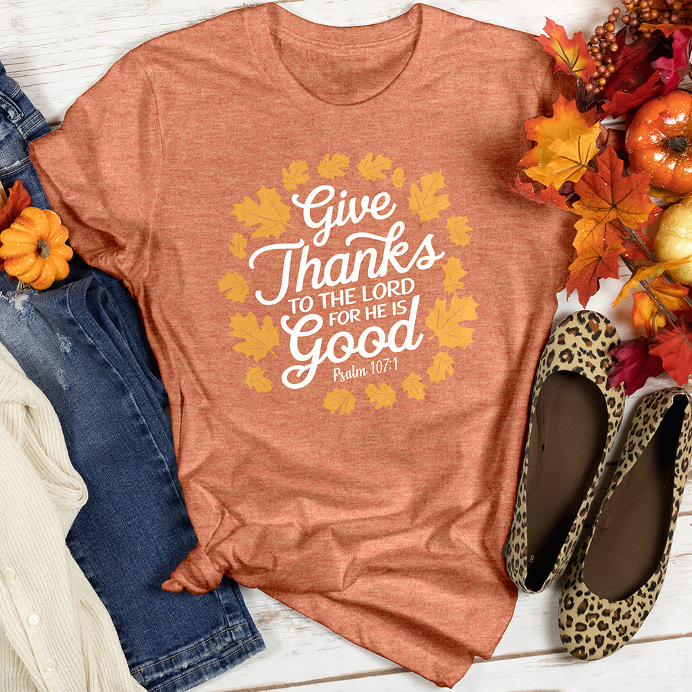 Give Thanks To The Lord Autumn Leaves Heathered Tee