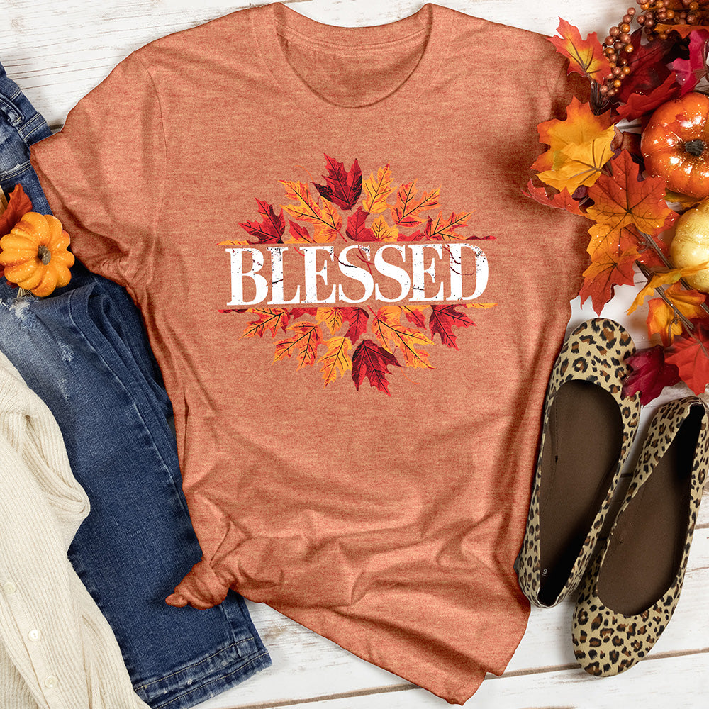 Blessed Fall Autumn Leaves Heathered Tee