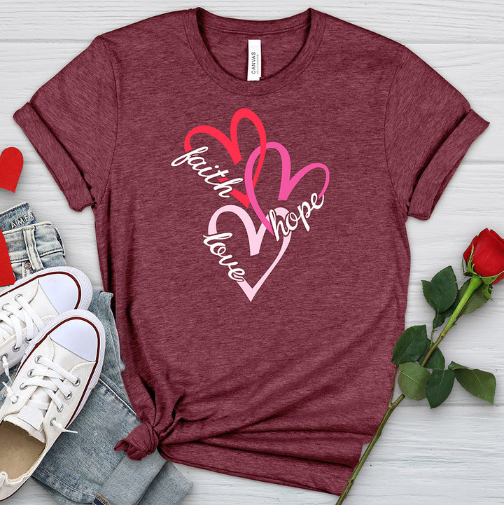 Faith Hope Love Hearts Heathered Tee