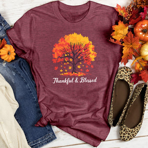 Thankful & Blessed Autumn Leaves Heathered Tee