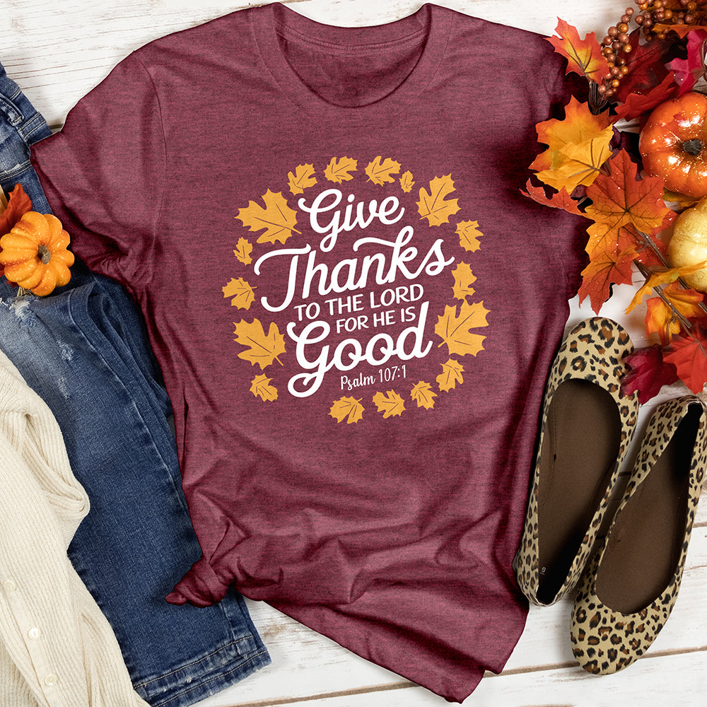 Give Thanks To The Lord Autumn Leaves Heathered Tee