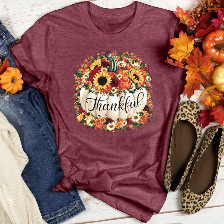 Floral Thankful Pumpkin Heathered Tee