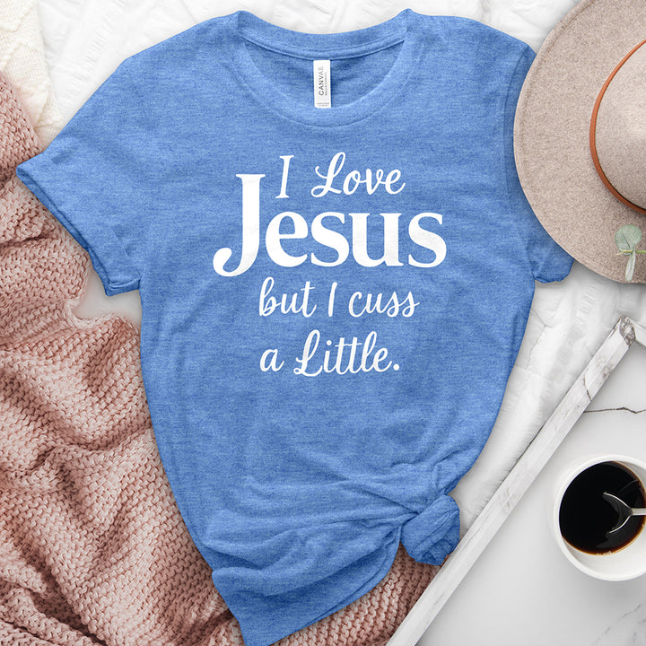 I Love Jesus But I Cuss Heathered Tee