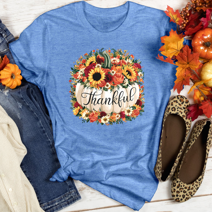 Floral Thankful Pumpkin Heathered Tee