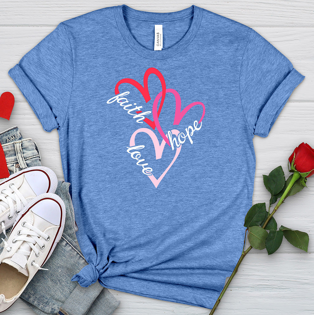 Faith Hope Love Hearts Heathered Tee