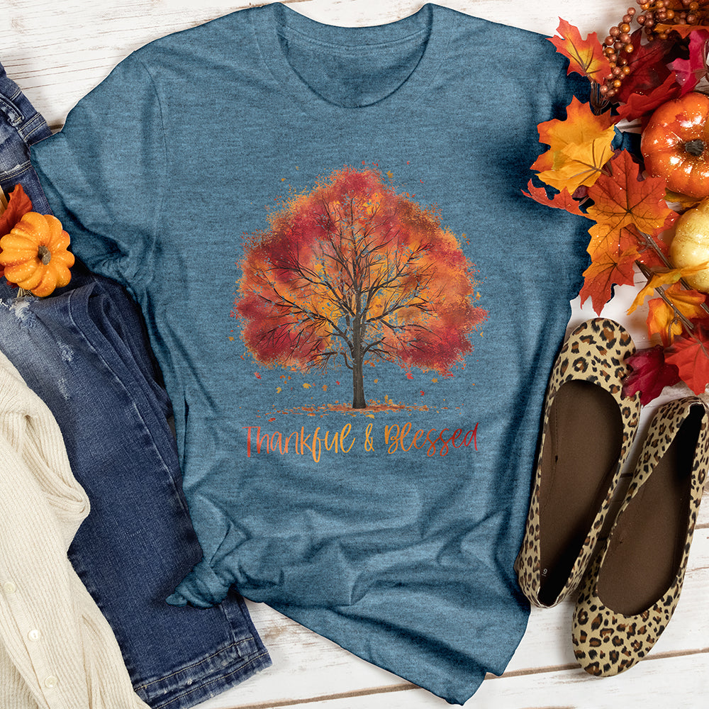 Thankful & Blessed Autumn Tree Heathered Tee