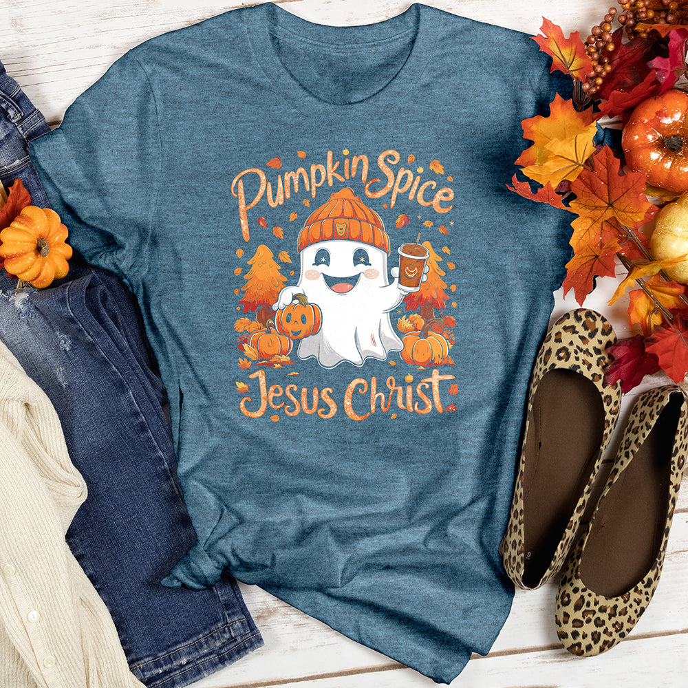 Pumpkin Spice Jesus Christ Ghost Heathered Tee