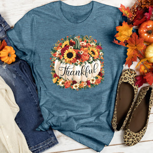 Floral Thankful Pumpkin Heathered Tee