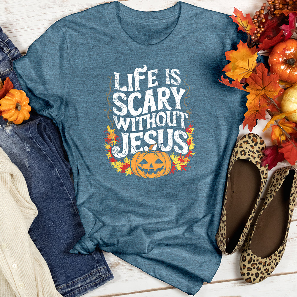 Life is Scary Without Jesus Heathered Tee