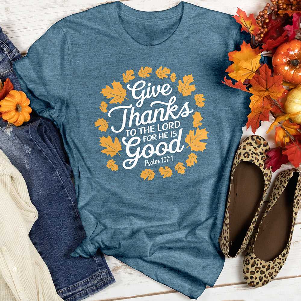 Give Thanks To The Lord Autumn Leaves Heathered Tee