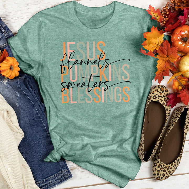 Jesus Blessings & Fall Flannels Heathered Tee