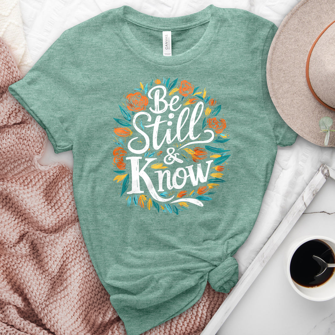 Be Still & Know Colorful Flower Heathered Tee