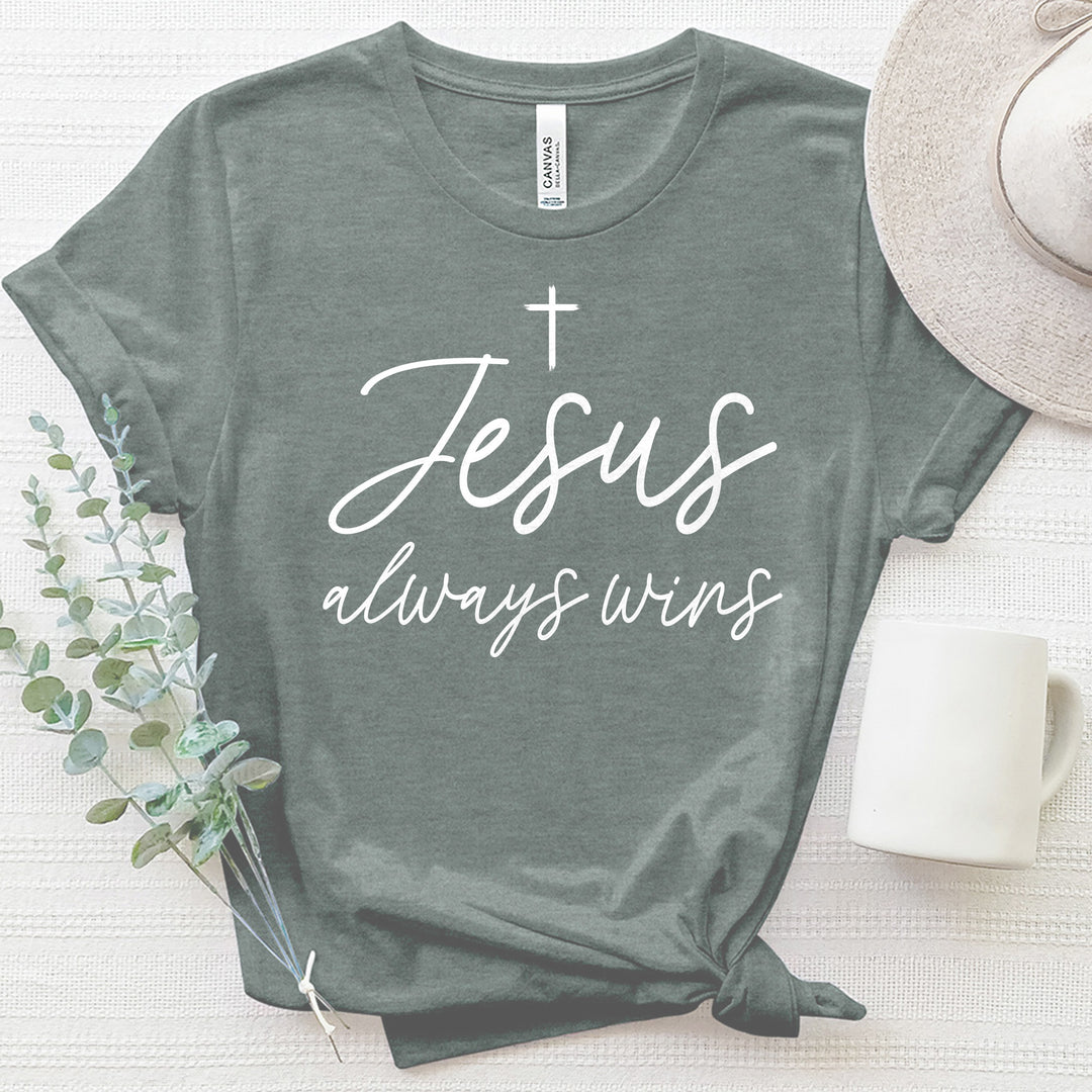 Jesus Always Wins Heathered Tee