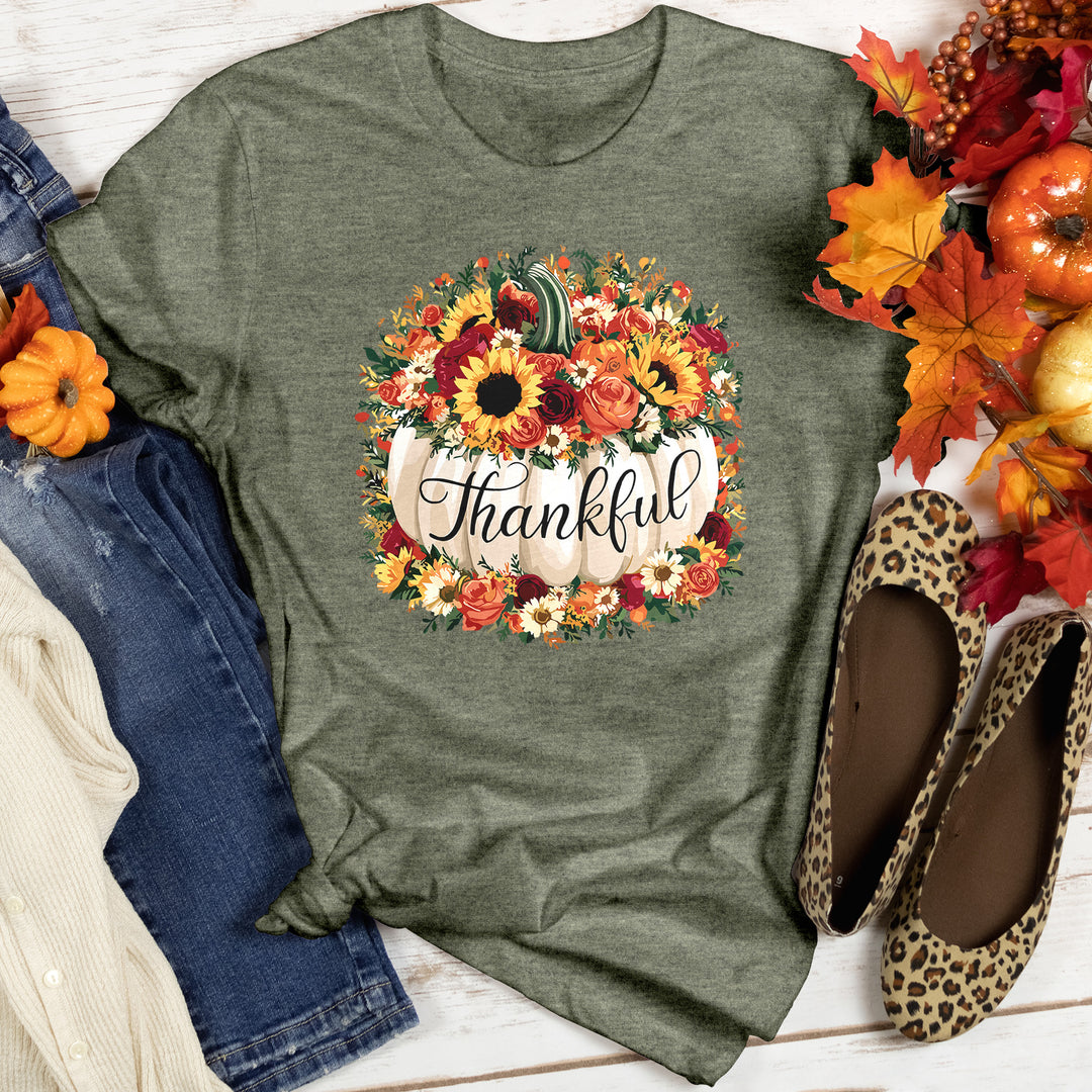 Floral Thankful Pumpkin Heathered Tee