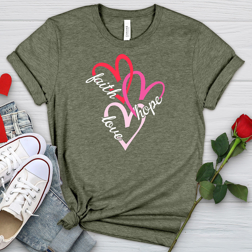 Faith Hope Love Hearts Heathered Tee