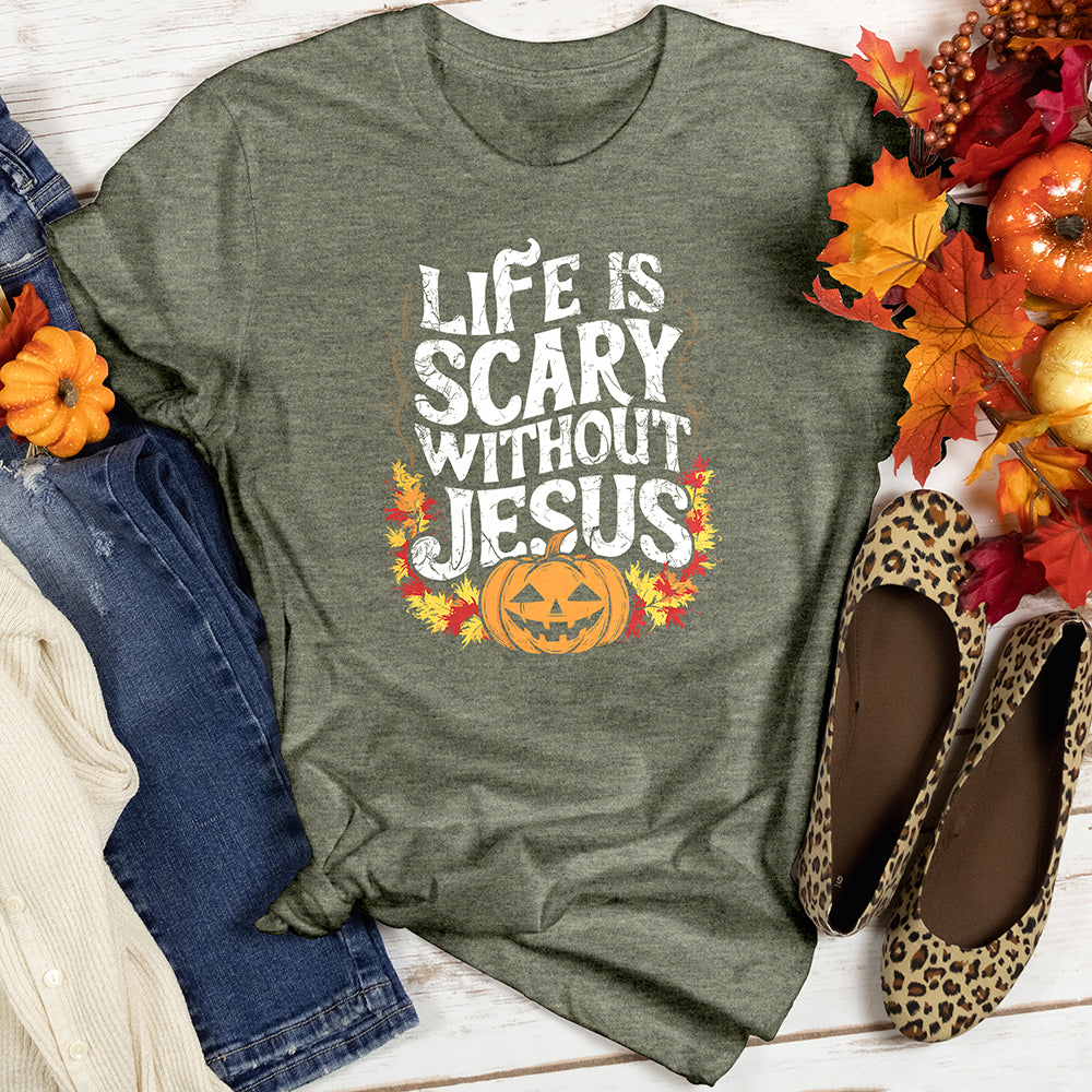 Life is Scary Without Jesus Heathered Tee