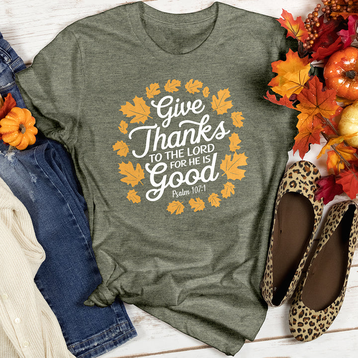 Give Thanks To The Lord Autumn Leaves Heathered Tee