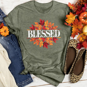 Blessed Fall Autumn Leaves Heathered Tee