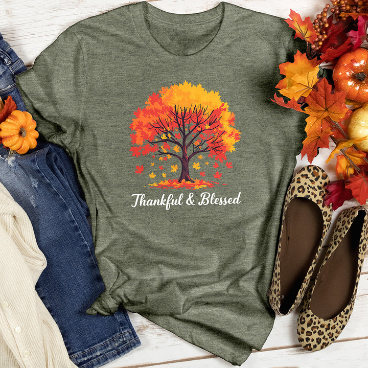 Thankful & Blessed Autumn Leaves Heathered Tee