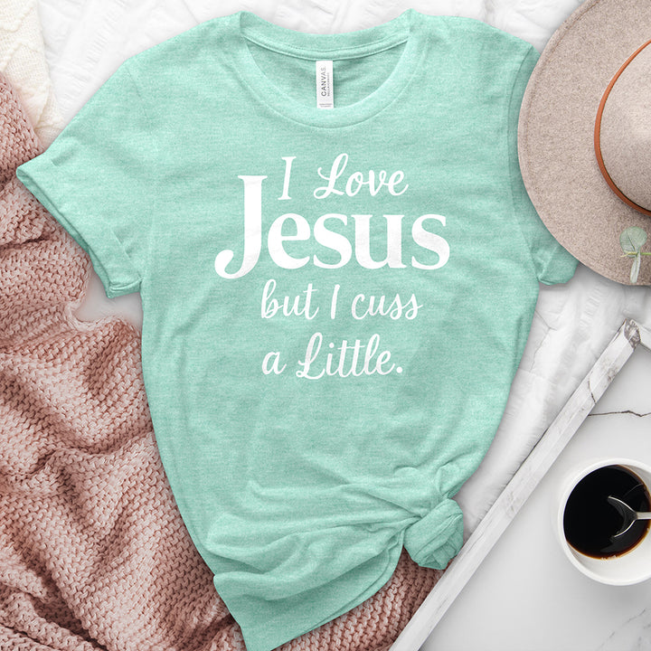 I Love Jesus But I Cuss Heathered Tee