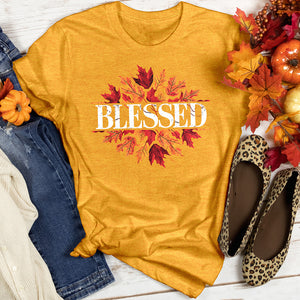 Blessed Fall Autumn Leaves Heathered Tee