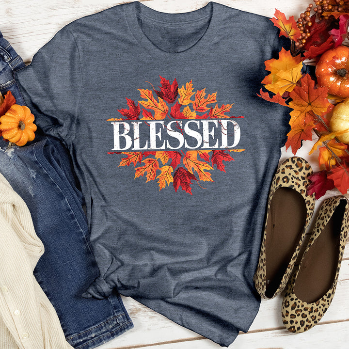 Blessed Fall Autumn Leaves Heathered Tee