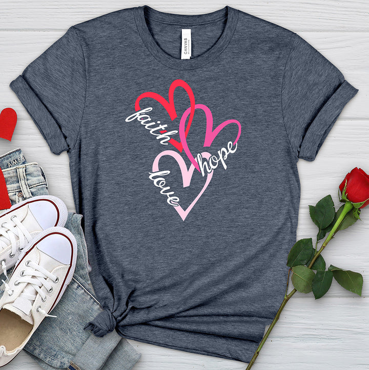 Faith Hope Love Hearts Heathered Tee