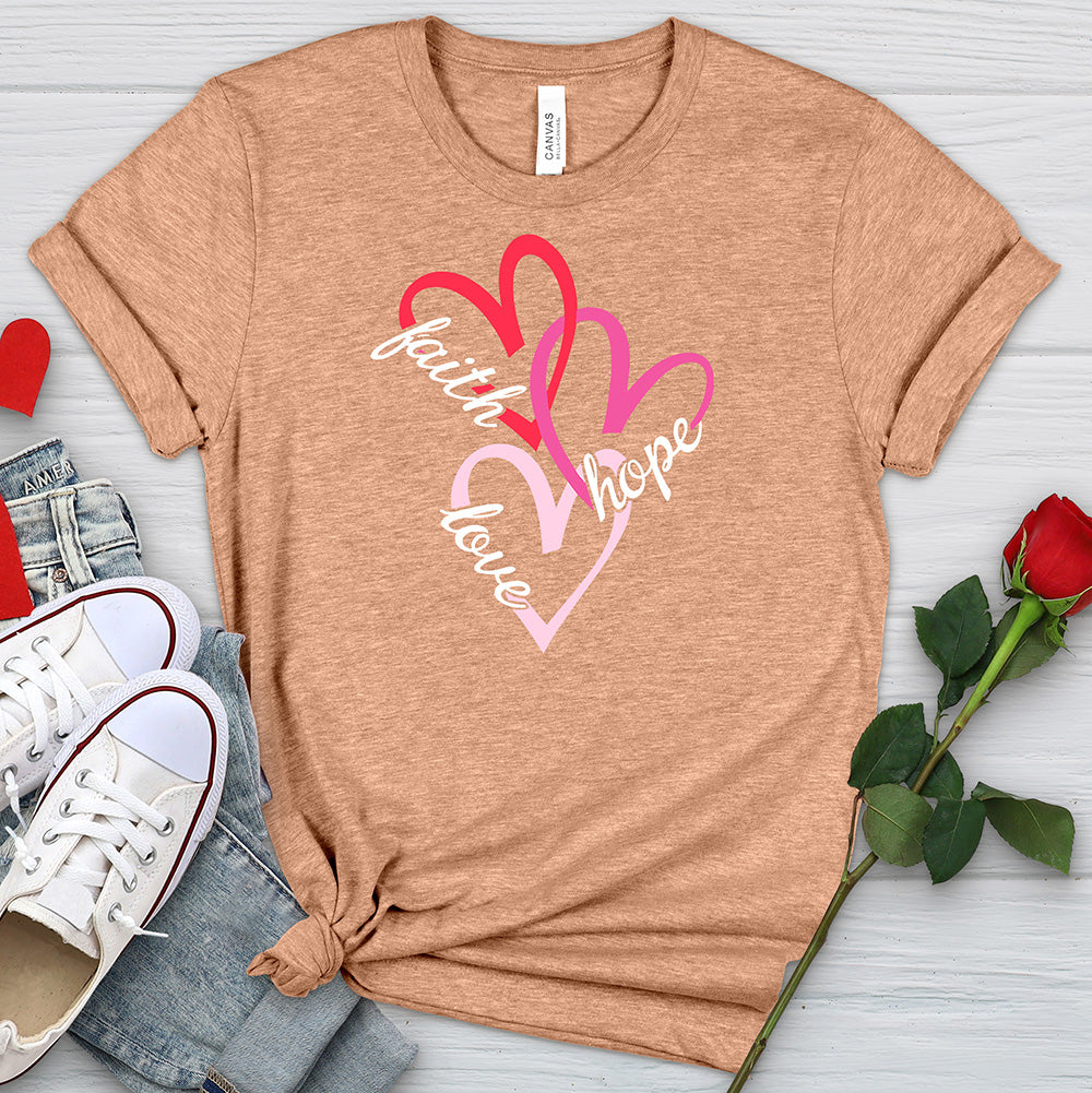 Faith Hope Love Hearts Heathered Tee