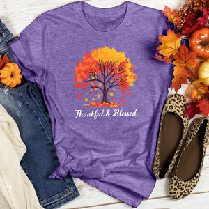 Thankful & Blessed Autumn Leaves Heathered Tee