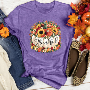 Floral Thankful Pumpkin Heathered Tee