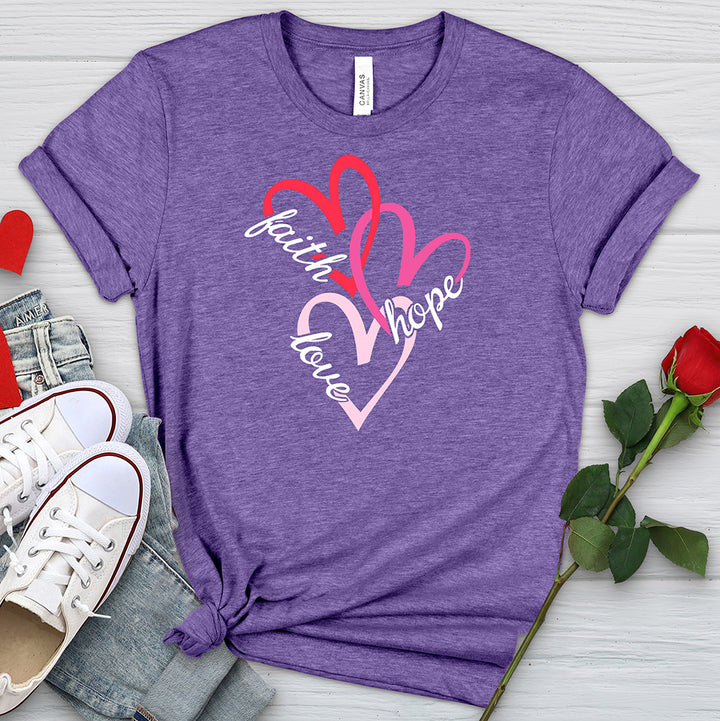 Faith Hope Love Hearts Heathered Tee