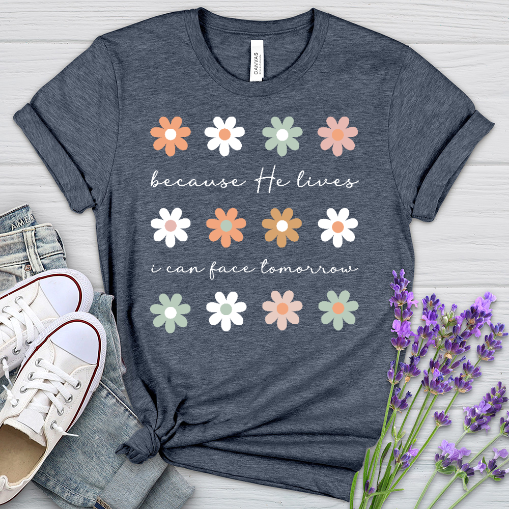 Because He Lives Boho Flowers Heathered Tee