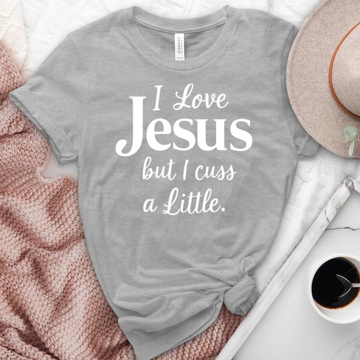 I Love Jesus But I Cuss Heathered Tee