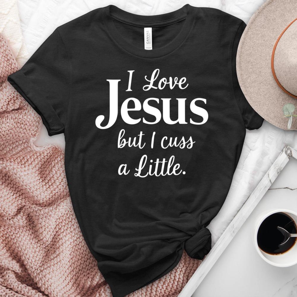 I Love Jesus But I Cuss Heathered Tee