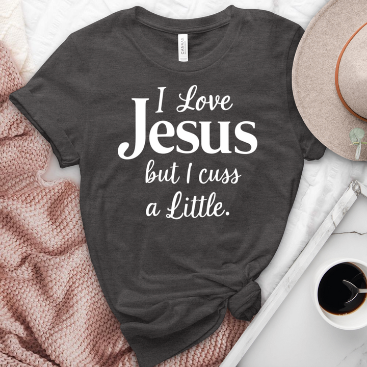 I Love Jesus But I Cuss Heathered Tee