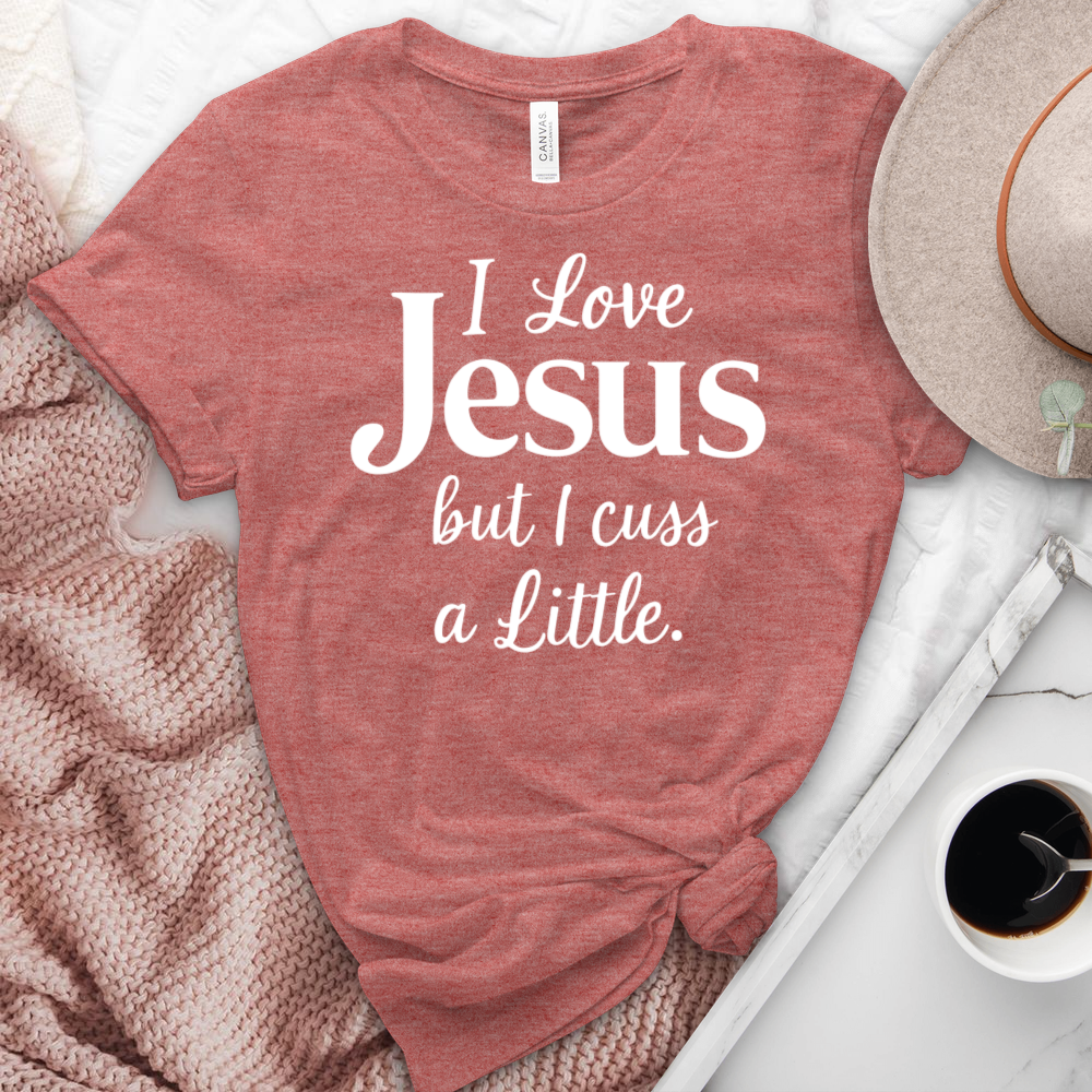 I Love Jesus But I Cuss Heathered Tee