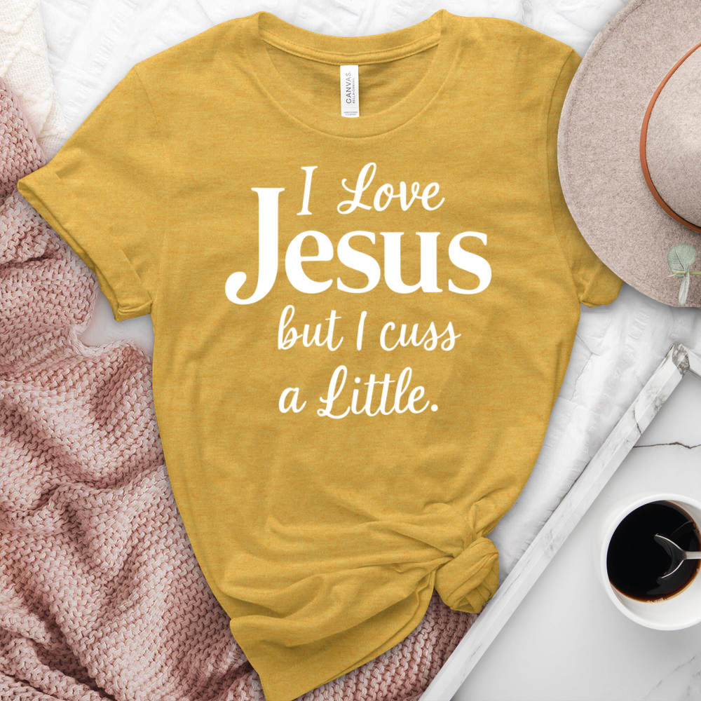 I Love Jesus But I Cuss Heathered Tee