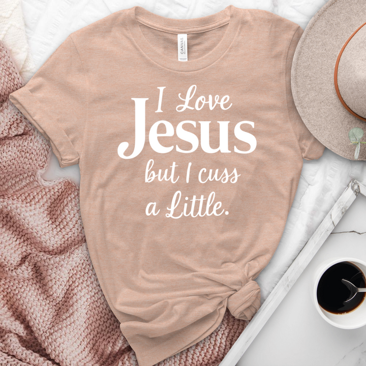 I Love Jesus But I Cuss Heathered Tee