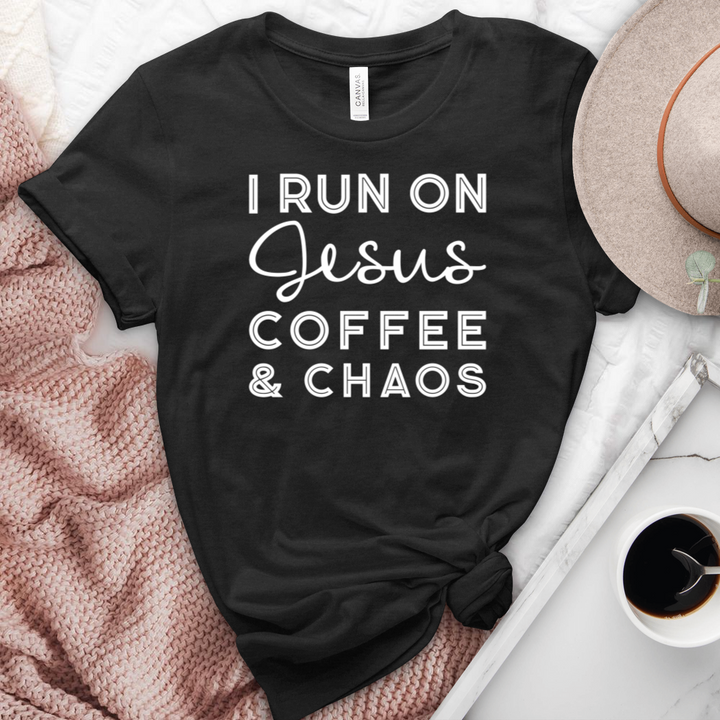 I Run On Coffee Jesus & Chaos Heathered Tee