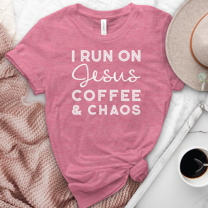 I Run On Coffee Jesus & Chaos Heathered Tee