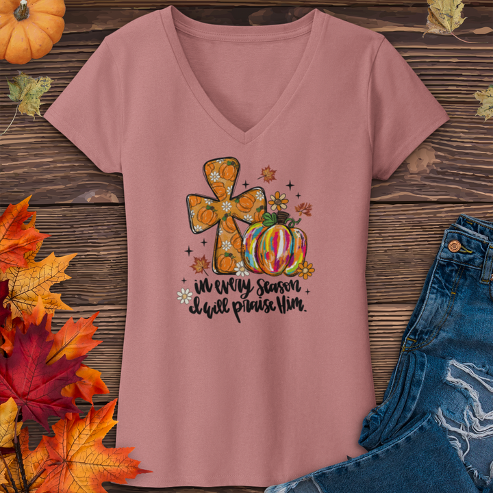 I Will Praise Him In Every Season V-Neck Tee