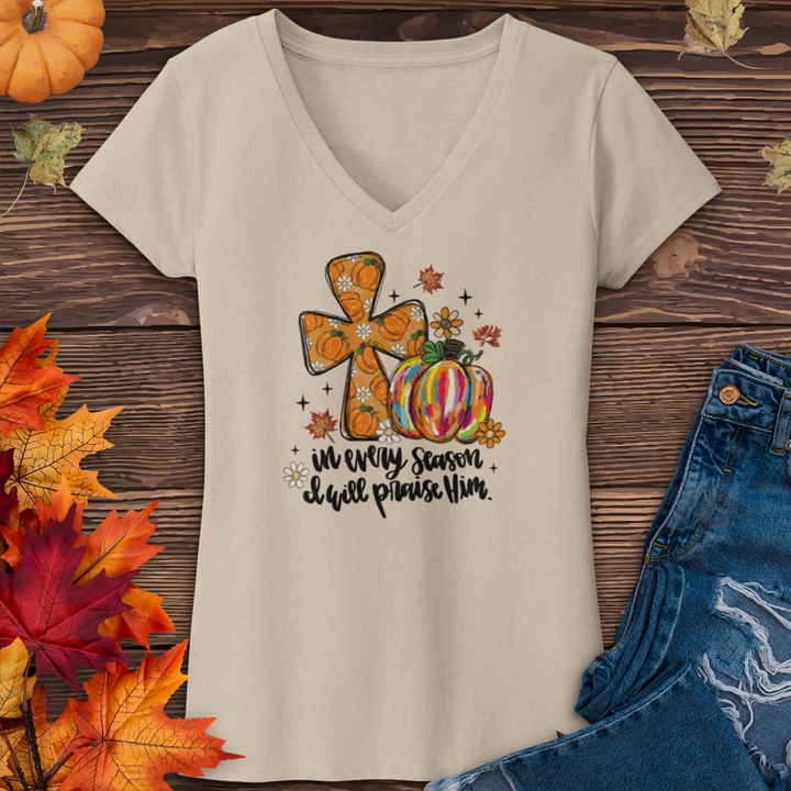 I Will Praise Him In Every Season V-Neck Tee