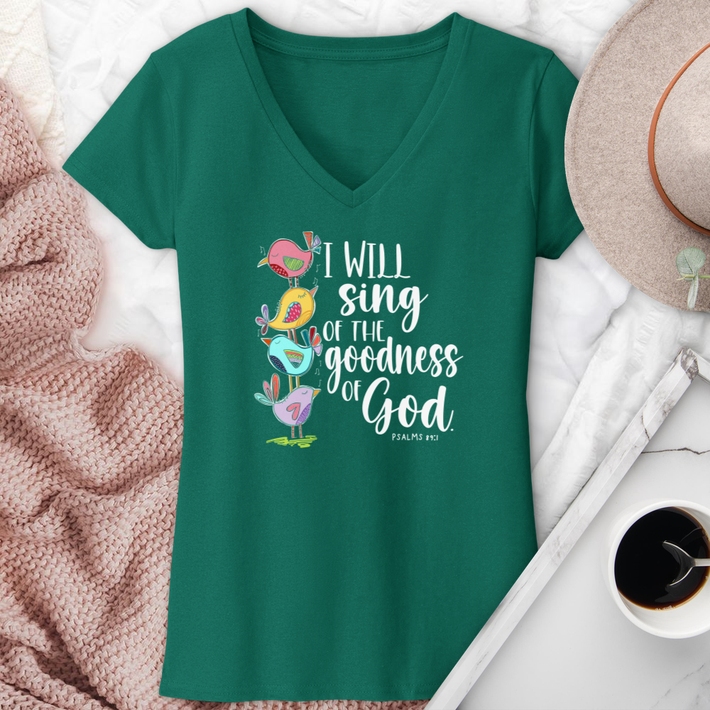 I Will Sing Of The Goodness Of God Birds V-Neck Tee