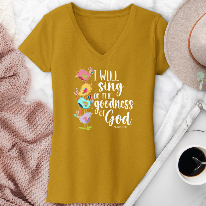 I Will Sing Of The Goodness Of God Birds V-Neck Tee