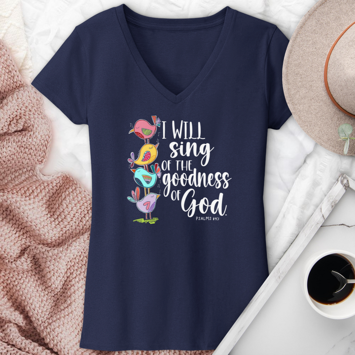 I Will Sing Of The Goodness Of God Birds V-Neck Tee