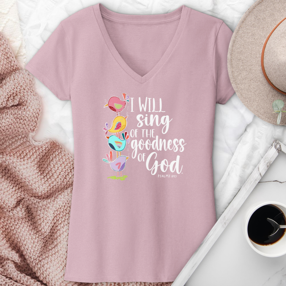 I Will Sing Of The Goodness Of God Birds V-Neck Tee