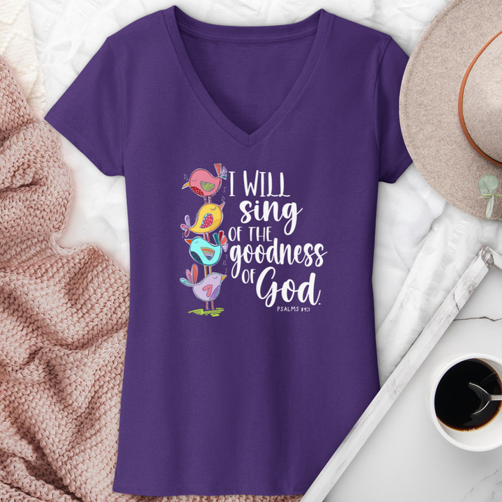 I Will Sing Of The Goodness Of God Birds V-Neck Tee